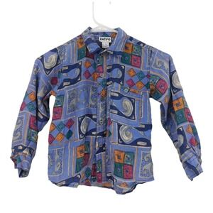 Intro Kids Abstract Geometric 100% Silk Button Down Shirt Long Sleeve Size L(4T)